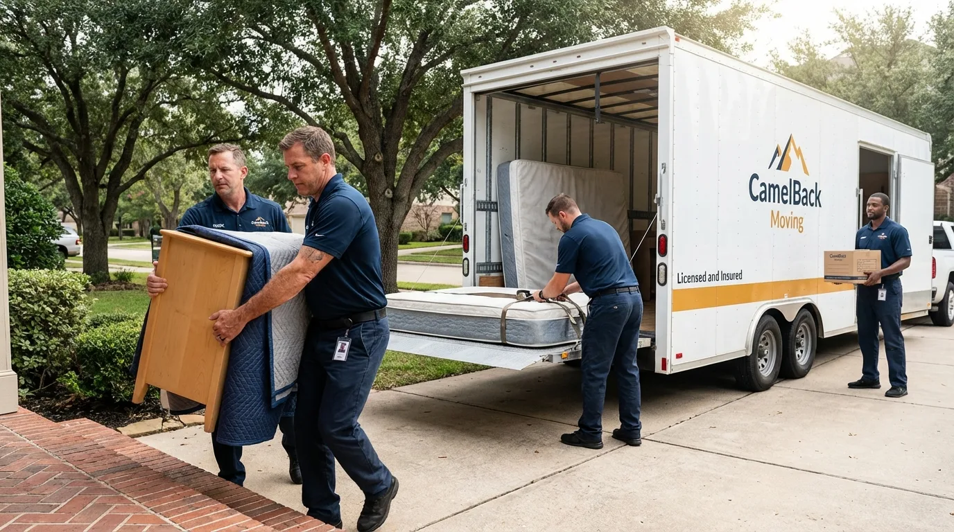Crew loading residential truck for cross-state move from Westfield, IN
