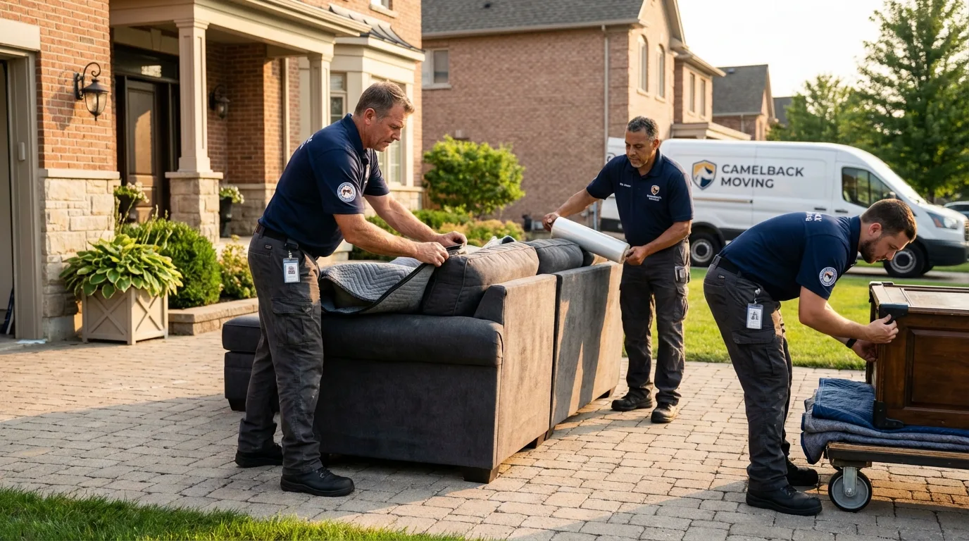 Large estate moving crew wrapping furniture in Westfield, IN