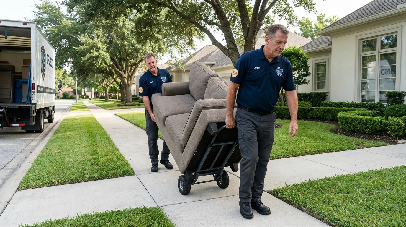 Local residential moving crew loading furniture in Westfield, IN