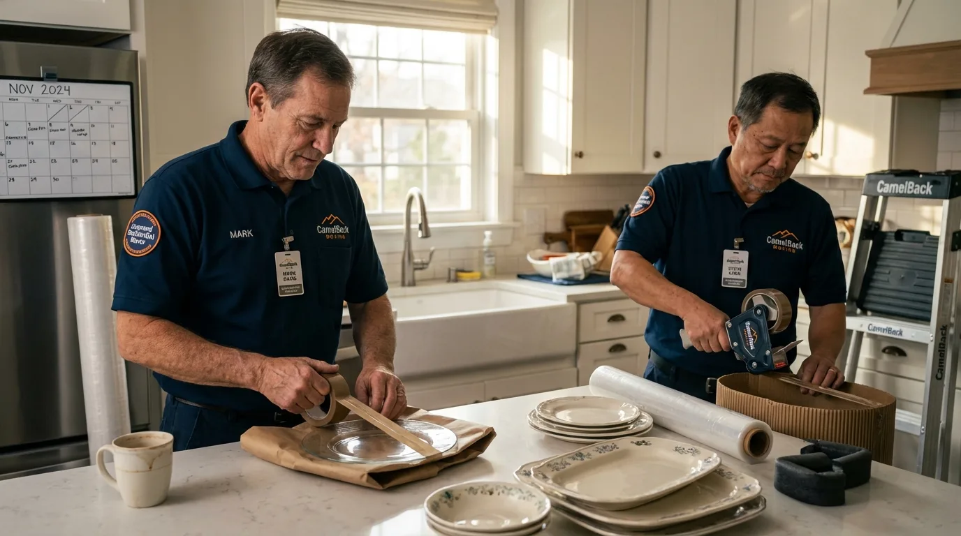 Professional crew packing kitchen dishware in Westfield, IN